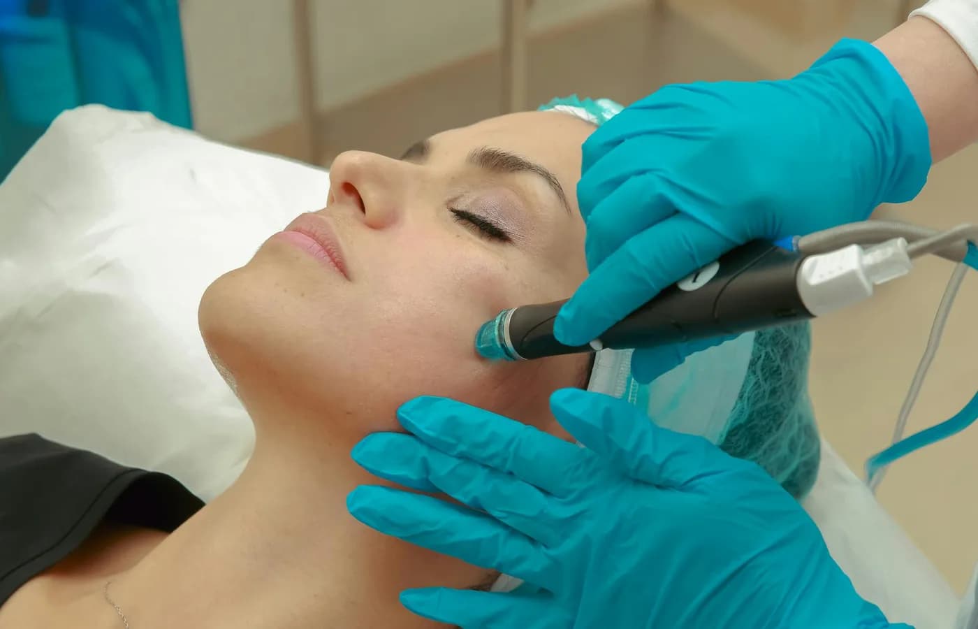Esthetician performing a HydraFacial treatment